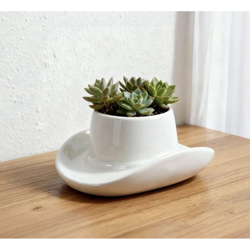 Mainstays White Ceramic Cowboy Hat Planter 10" Western Decor 9.3 x 10.2 x 4.3